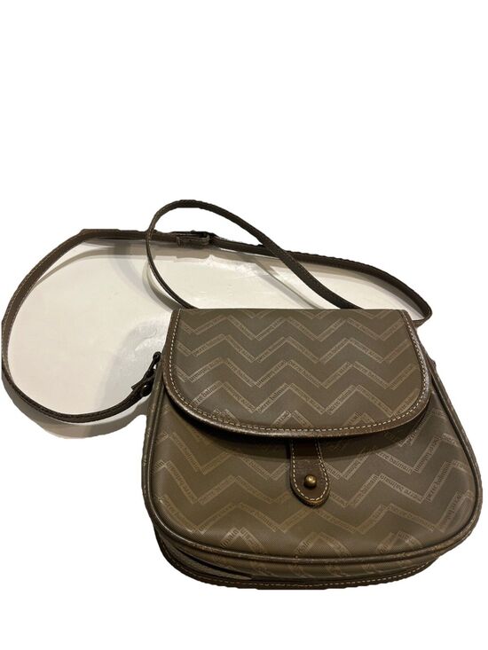 Pierre Balmain Handbags - VGUC Vtg PIERRE BALMAIN Brown Monogram Zig Zag Crossbody Saddle Purse
